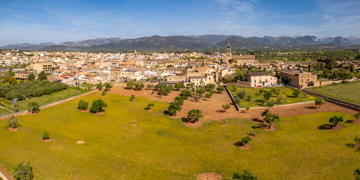 Aerial view of Santa Maria del CamA�, Majorca, Balearic Islands, Spain, Mediterranean, Europe