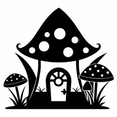 Fairy Mushroom House  black silhouette