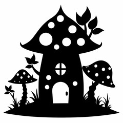 Fairy Mushroom House  black silhouette