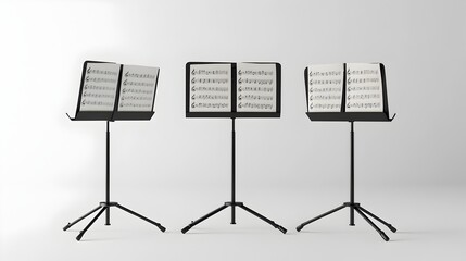 3D Rendered Music Stands and Sheet Music Holders Isolated on White Background with Studio Lighting