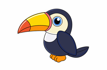Colourful vector illustration of a toucan bird with its iconic large beak, perched on a branch, perfect for various design projects.