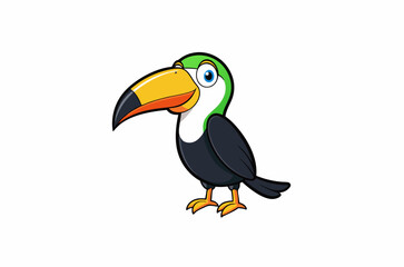 Colourful vector illustration of a toucan bird with its iconic large beak, perched on a branch, perfect for various design projects.
