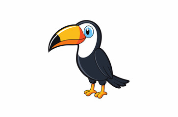 Colourful vector illustration of a toucan bird with its iconic large beak, perched on a branch, perfect for various design projects.