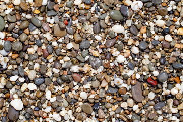 wet rolled pebbles on beach