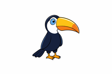 Colourful vector illustration of a toucan bird with its iconic large beak, perched on a branch, perfect for various design projects.