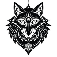 Obraz premium Ornate Black and White Wolf Head with Detailed Design Elements