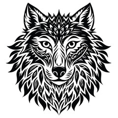 Obraz premium Ornamental Black and White Wolf Head Illustration
