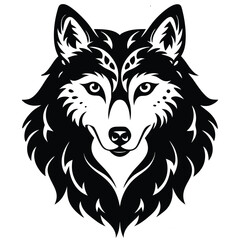 Black and White Stylized Wolf Head Illustration