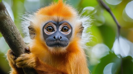 Obraz premium This type Javanese monkey is called langur or lutung the exotic primate latin name trachypithecus auratus background wallpaper AI generated image