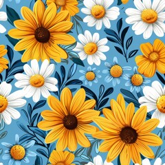 Obraz premium Seamless pattern with daisies and chamomiles