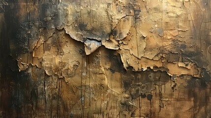 Mixed media artwork on brown textured paper featuring abstract patterns and layers