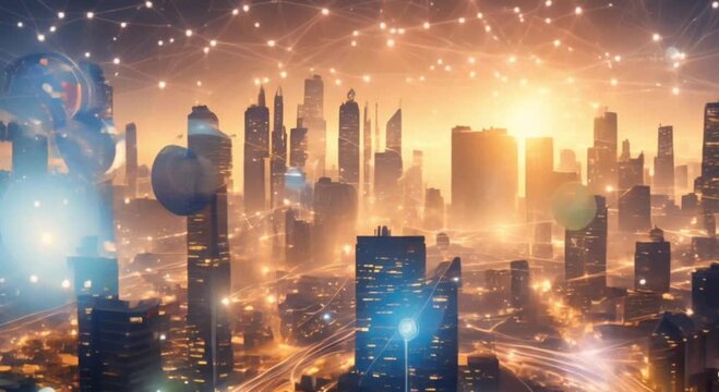 Smart city and communication network. Digital transformation, business, building, modern, urban, technology, connection, information, innovation, capita, future