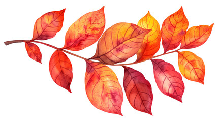Obraz premium A watercolor painting of a leafy branch with orange leaves