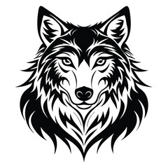Black and White Stylized Wolf Head with Sharp Fur