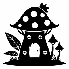 Fairy Mushroom House  black silhouette