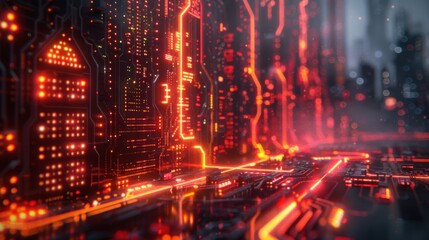 Fototapeta premium Futuristic Circuitry Cityscape