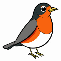 Robin on a branch, robin vector illustration, robin vector art, robin silhouette, bird vector icon, eps