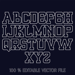 Classic college font. Vintage sport font in american style for football, baseball or basketball logos and t-shirt. Athletic department typeface, varsity style font. Vector