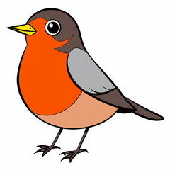 Robin on a branch, robin vector illustration, robin vector art, robin silhouette, bird vector icon, eps
