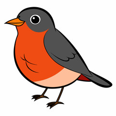 Obraz premium Robin on a branch, robin vector illustration, robin vector art, robin silhouette, bird vector icon, eps