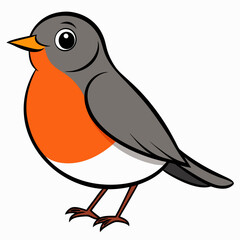 Robin on a branch, robin vector illustration, robin vector art, robin silhouette, bird vector icon, eps