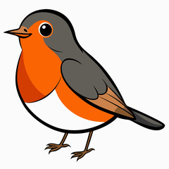 Robin on a branch, robin vector illustration, robin vector art, robin silhouette, bird vector icon, eps