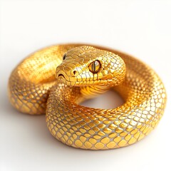 Fototapeta premium Metallic Golden Snake Coiled on White Background