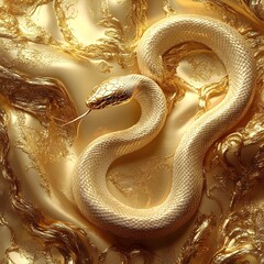 Fototapeta premium Exquisite Golden Snake Resting on a Lavish Metallic Background