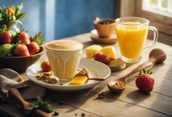 breakfast with coffee and croissant