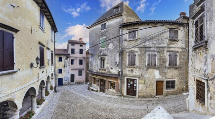 Picture from the town of Groznjan with idyllic cobbled streets and buildings made of natural stone