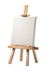 Blank canvas on easel with wooden frame, ready for painting or drawing. Ideal for artists and art students. Isolated on transparent background, png.