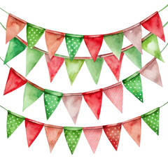 Fototapeta premium Watercolor holiday element, festive bunting, red and green, transparent background