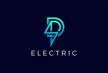 Letter D Electric Logo, abstract letter D with lightning bolt combination, tunder bolt design logo template, vector illustration