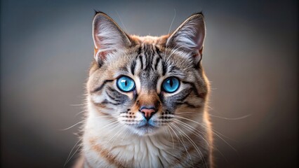 Fototapeta premium Majestic domestic cat with mesmerizing blue eyes, blue eyes, domestic cat, majestic, beautiful, feline, pet, animal, fluffy