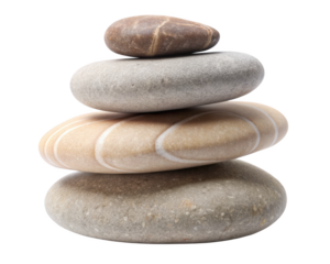 Natural stacked smooth stones in a balanced arrangement, ideal for meditation and decorative purposes. Isolated on transparent background, png.