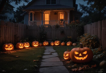 Pumpkins in the backyard at night looks like a scary place.