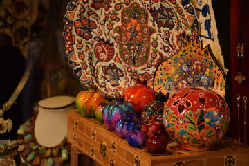 colorful pomegranates wooden shelf 