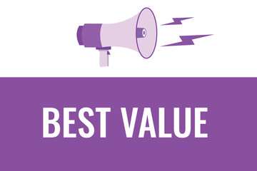 Best Value button, banner, label, template for website. Best Value text with colorful megaphone icon