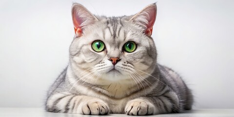 Big beautiful silvery British cat with big green eyes, British, cat, feline, silver, shiny, fluffy, long hair, whiskers