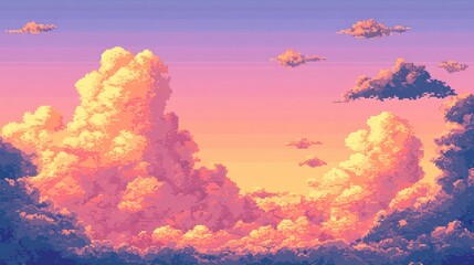 Seamless pixel art clouds at sunset, in a retro style, perfect for creating nostalgic backgrounds.