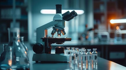 Advanced biotechnology research in medical dna laboratory at night