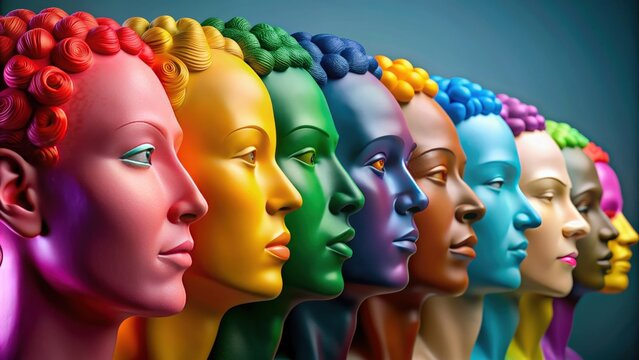 Colorful heads representing cultural diversity and adaptation, diversity, colorful, heads, cultural, adaptation