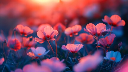 Obraz premium Close up of vibrant flowers bathed in dawn light