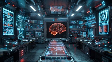 A modern medical research facility with advanced technology designs dedicated to brain research and analysis.