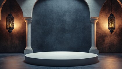 A Spooky Podium Setting with Gothic Arches for Halloween Product Marketing Podium halloween