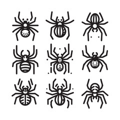 set of black spider Silhouette. set of black spider icons. Silhouette of black spider