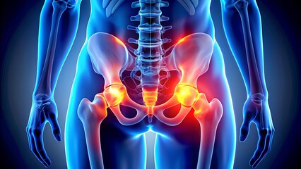 Human Anatomy X-ray of Spine and Pelvic Region, Focusing on Lower Back Pain, Joint Inflammation, and Pelvic Discomfort, Representing Orthopedic Health and Musculoskeletal Conditions.