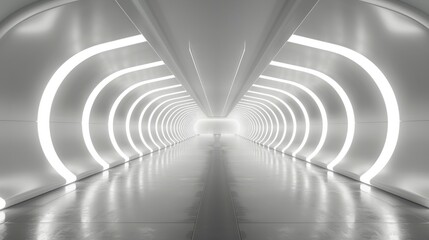 Abstract white room with futuristic lighting and reflections in  d room
