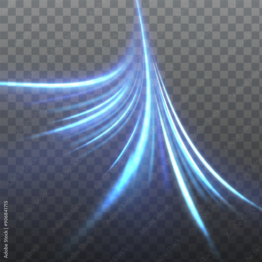 Poster blue wind waves effect. abstract light motion trails with sparkles isolated on black background. lig