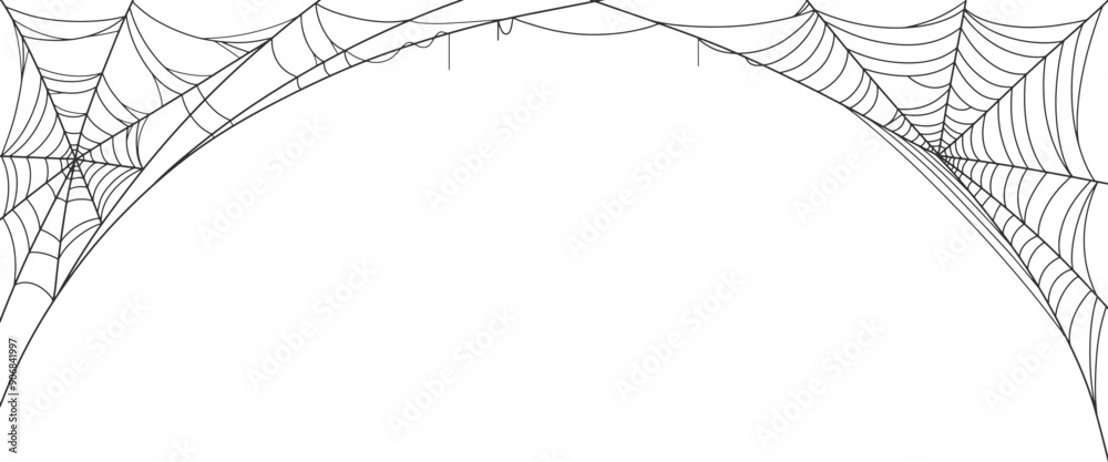 Sticker frame with spider web, spider web line art vector eps